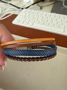 Blue and Tan Multi-Strand Leather Bracelet